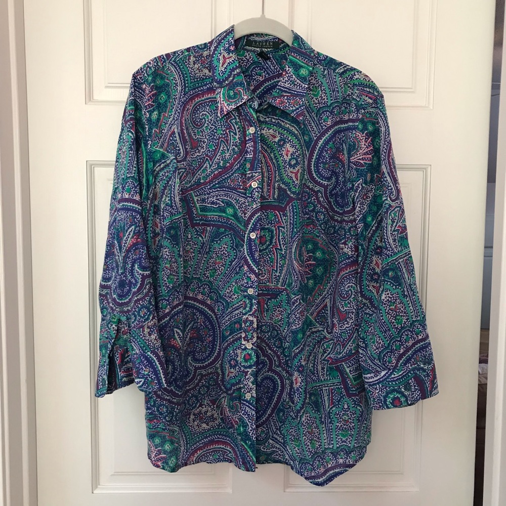 Lauren by Ralph Lauren blue paisley blouse